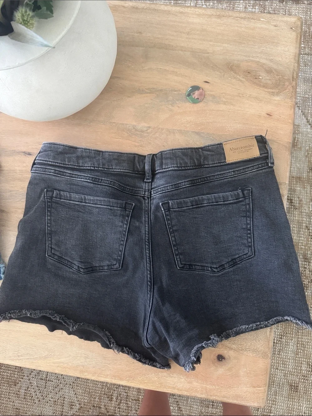 abercrombie kids Black Washed Denim Frayed Hem Shorts